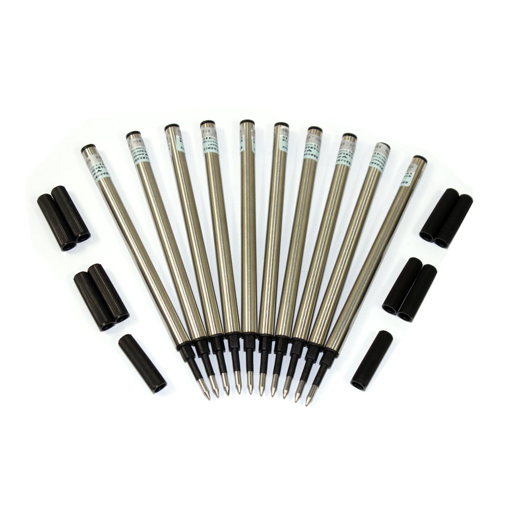 Abcsea 10PCS Baoer Ball Point Pen Refills with Cover, Black Ink, Medium Point (Black)