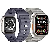 Sport Band Compatible with Apple Watch Ultra 2 Band 49mm 46mm 45mm 44mm 42mm for Men, Soft Silicone Wristbands Waterproof Replacement Strap for iWatch Series 11 10 9 8 7 6 5 4 3 SE Ultra 3 2 1, 2 Pack