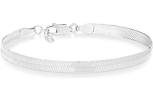Miabella Italian Solid 925 Sterling Silver, 18Kt Gold Plated 4.5mm Flexible Flat Herringbone Link Chain Bracelet for Women Men, Made in Italy