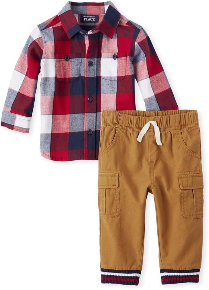 The Children's Place Baby Boys Long Sleeve Plaid Shirt Set