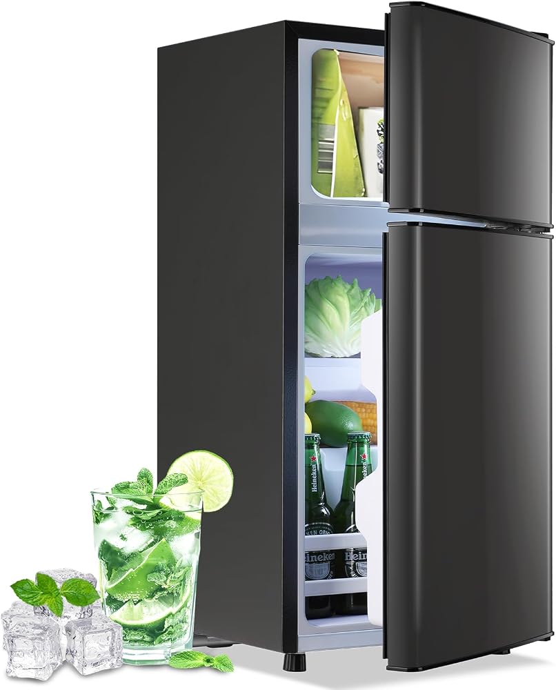 DEMULLER 2.4 Cu.Ft Small Refrigerator with Freezer Dorm Mini Fridge with Removable Plastic Shelves Mini Refrigerator Ideal fo
