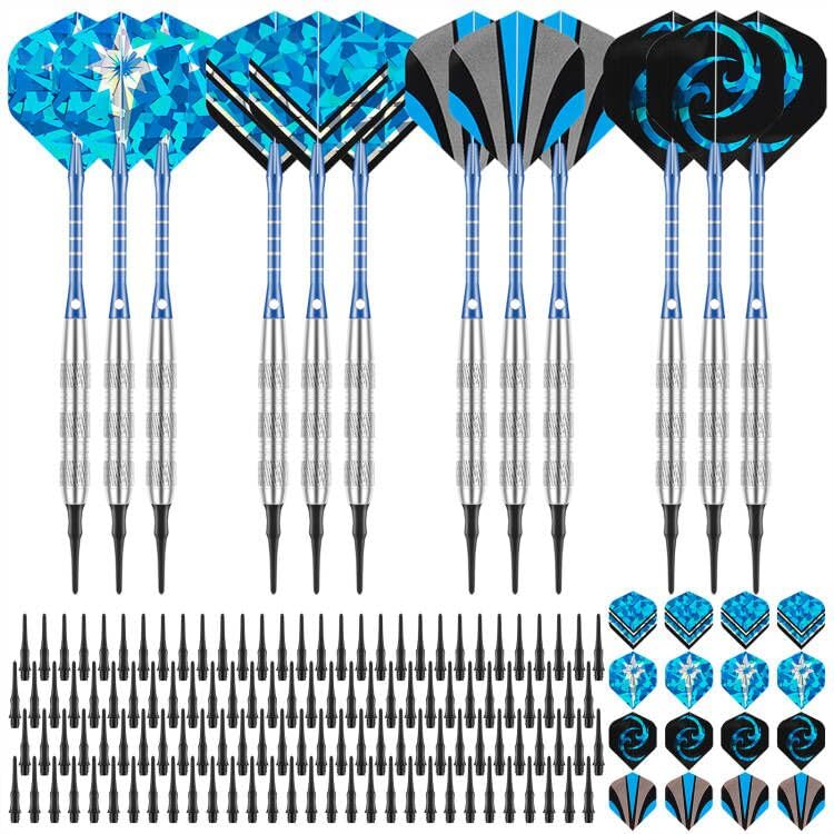 Deetenks Soft Tip Darts Set 12 Pack 18 Grams Darts Soft Tip Set Professional Darts Bar Dart Plastic Tip Darts Set for Dartboard