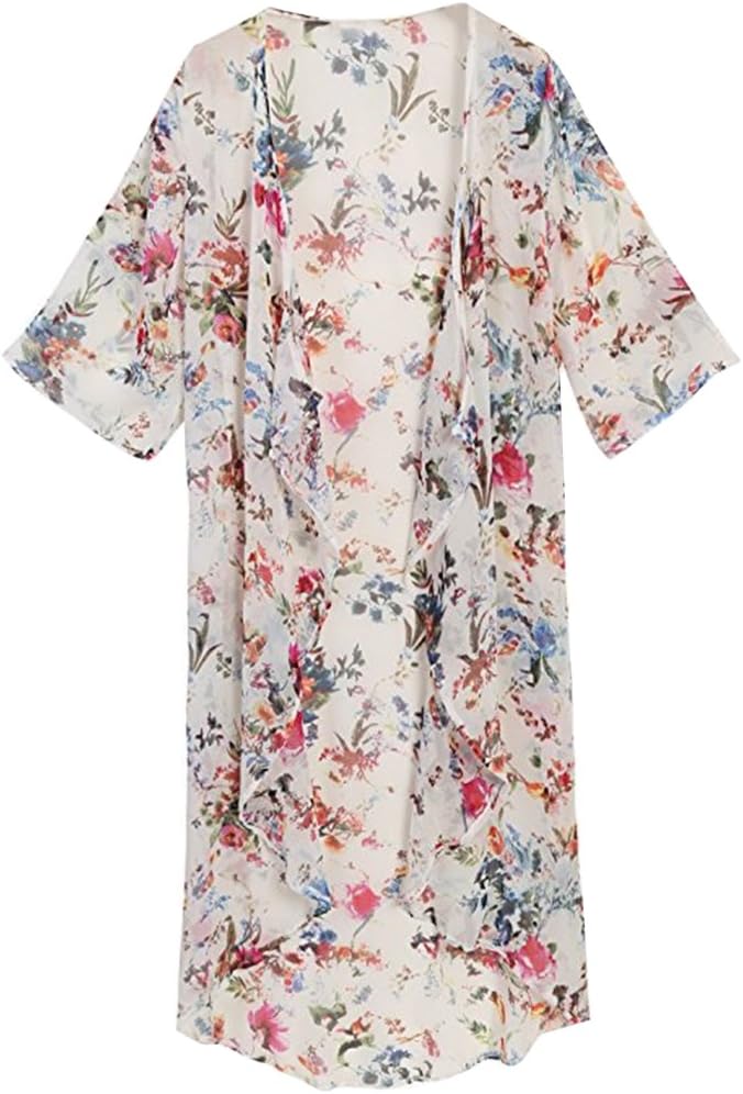 VERYCO Women Beach Bikini Cover Ups Floral Chiffon Long Kimono Cardigan Blouse Jacket Tops Beachwear