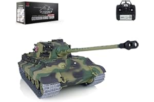 wheelfun 2.4G Heng Long 1/16 7.0 Upgraded German King Tiger RTR RC Tank 3888A Smoking Generator Metal Tracks 340° Rotating Turret Infrared Combat Lifting Barrel Light Sound BB Shooting, US in Stock