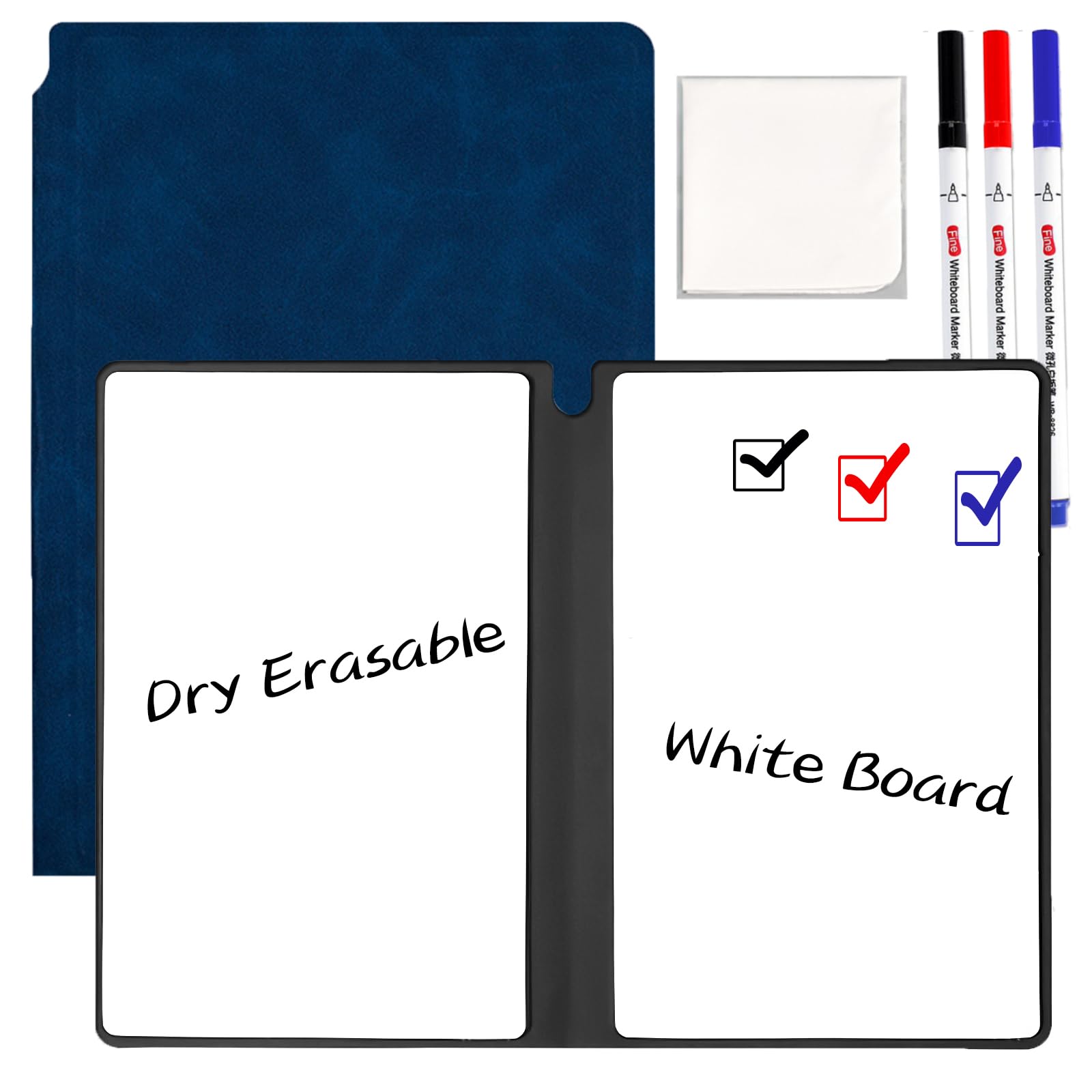 Marte Vanci Small Whiteboard Notebook, A5 Mini Whiteboard with Pen & Wipe, Portable Dry Erase White Board, Reusable Notepad for Office Home School Lists Study Notes Memo Drafts Reminders Dark Blue