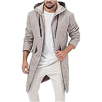 ZIWOCH Mens Trench Coat Wool Blend Hoodie Long Jacket Full Zip