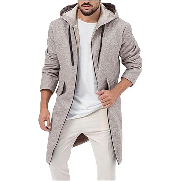 ZIWOCH Mens Trench Coat Wool Blend Hoodie Long Jacket Full Zip