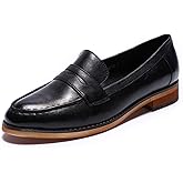 Mona flying Women's Classy Leather Penny Loafer Dress Casual Slip on Flat Office Work Shoes for Ladies