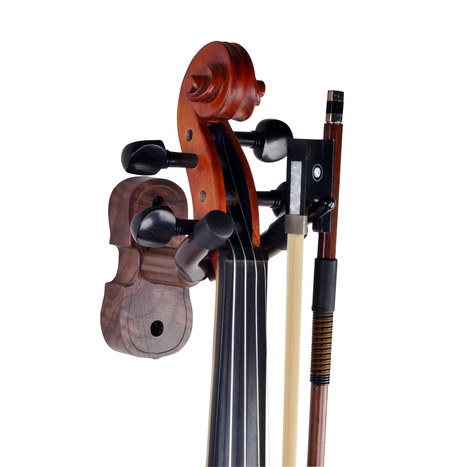 Violin Viola Wall Mount Hanger,Violin Viola Hook,Black Walnut Violin holder,with Bow Hook,Home & Studio Wall Mount Violin Hangers (Black Walnut)