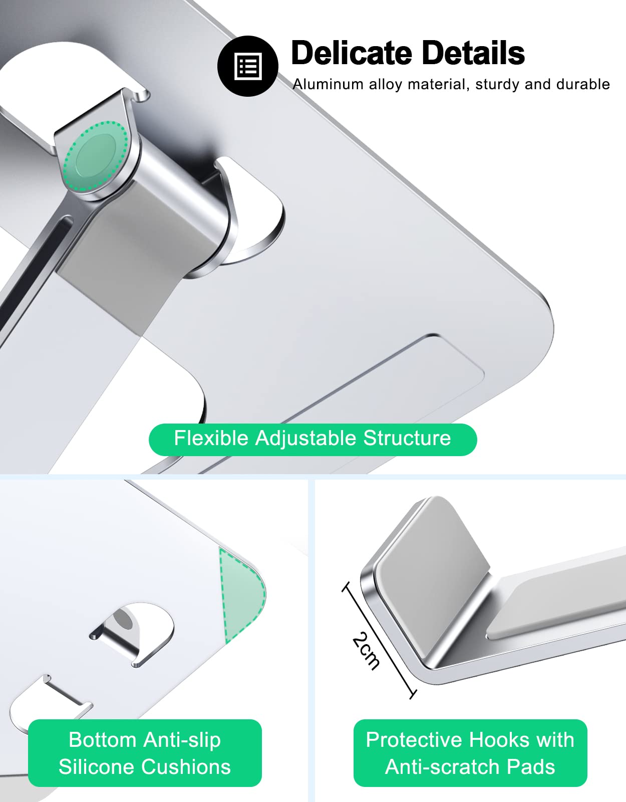 RIWUCT Foldable Laptop Stand, Height Adjustable Ergonomic Computer Stand for Desk, Aluminum Portable Laptop Riser Holder Mount Compatible with MacBook Pro Air, HP, Dell 10-16" - Image 6