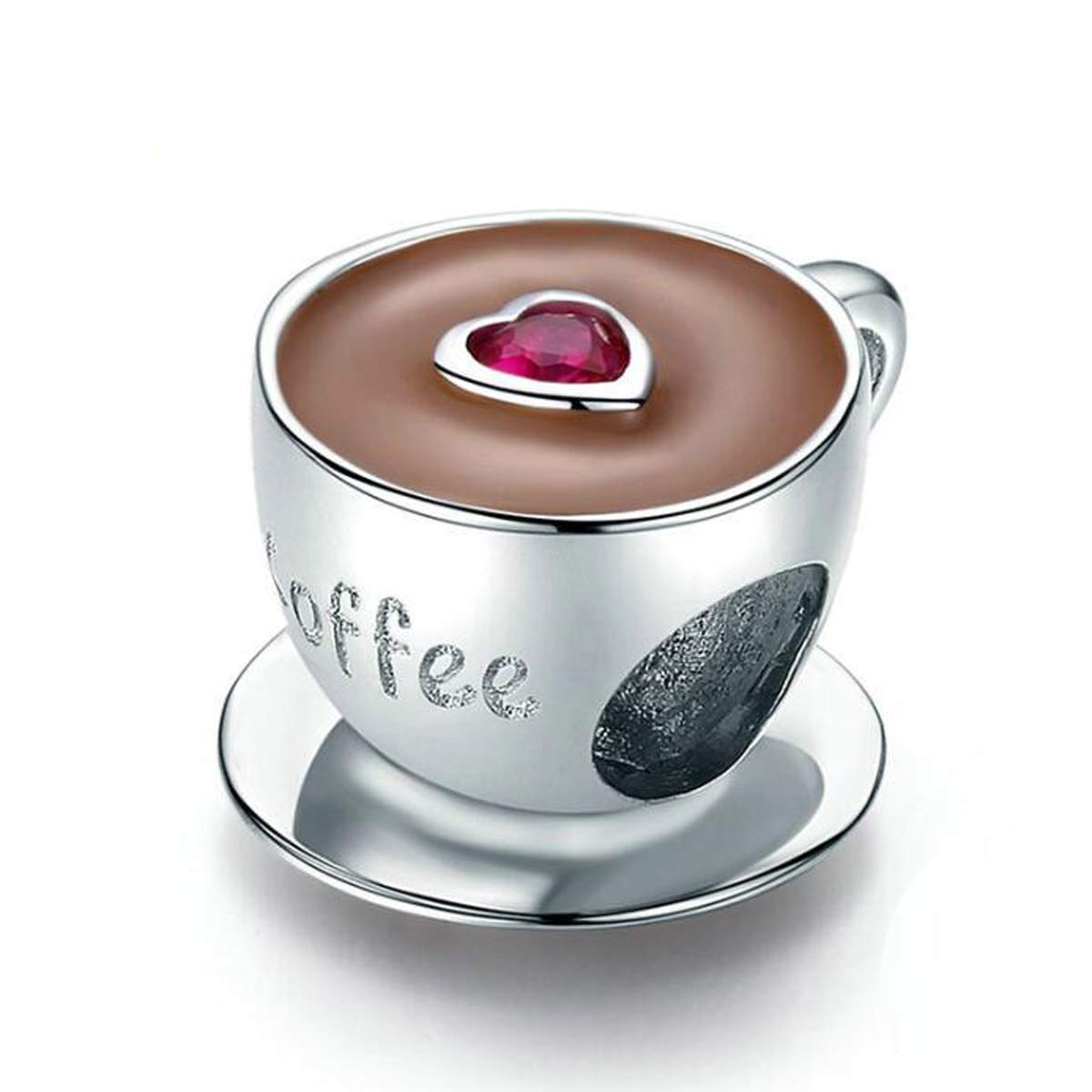 ZiNuo Charm Beads 925 Sterling Silver Coffee Cup Charms Enamel Crystal Love Zircon Charm Valentine's Day Gift Charms for Pandora Bracelets&Necklaces (Pink Love Coffee Cup)