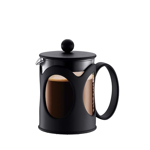Bodum Kenya French Press - 500ml / 4 Cups Coffee Maker - Heat-Resistant Borosilicate Glass & Stainless Steel - Dishwasher Safe Cafetiere - Made in Portugal, Black