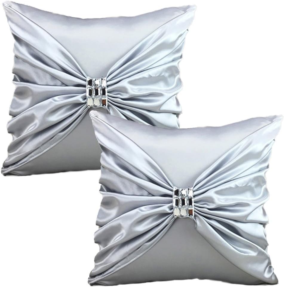 Nunubee Throw Pillow Case Cushion Cover Decorative Pillowcases For Home Sofa Couch Bed 45x45 CM Solid - Silver,(Set of 2)