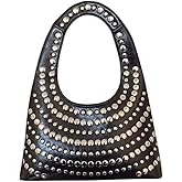 Y2k Crescent Hobo Bags Women 90s Trendy Studded Shoulder Satchels Crossbody Purse PU Leather Punk Underarm Tote Handbag