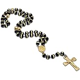 JAJAFOOK Mens Black Stainless Steel Black Gold Silicone Beads Rosary Necklace with Cross Pendant