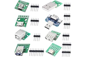 DAOKAI 8 Pcs USB to DIP Adapter 2.54mm USB Type-C/Type-B/USB 2.0 / USB 3.0 / Micro USB/Mini USB/USB 4 in 1 to DIP Converter B