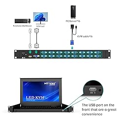 MT-VIKI 16 Port VGA KVM Console, 1U Rack Mount KVM