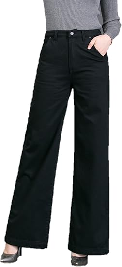 Amazon レディース パンツ 綿パン ストレート マキシ丈 ロング 太め 幅広 ボトムス カジュアル K M ブラック ロングパンツ 通販