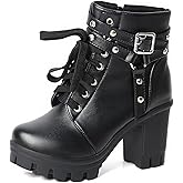 MEOTINA Goth Chunky Platform Boots for Women High Heel Black Ankle Booties Rivets Punk Combat Boot Shoes