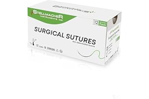 STELLMACHER INSTRUMENTS INC StellMacher Sutures Thread with Needle Silk Braided | 12 Pcs Surgical Practice Sutures for Medical & Nursing Students | Training Sterile Stitching, First Aid Emergency Travel, Vet Demo Use (Silk 2/0)