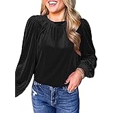 Womens Puff Long Sleeve Velvet Tops Fall Winter Trendy Dressy Cute Elegant Ruched Holiday Tunic Shirts
