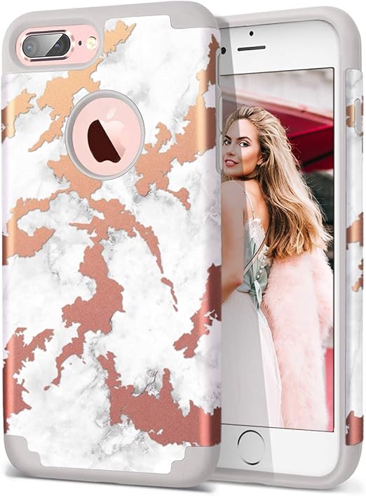 Amazon Com Fingic Marble Iphone 8 Plus Case Iphone 7 Plus Case Shiny Rose Gold Marble Design Clear Bumper Hybrid Hard Pc Soft Rubber Silicone Shockproof Protective Case Cover For Apple Iphone 8 Plus
