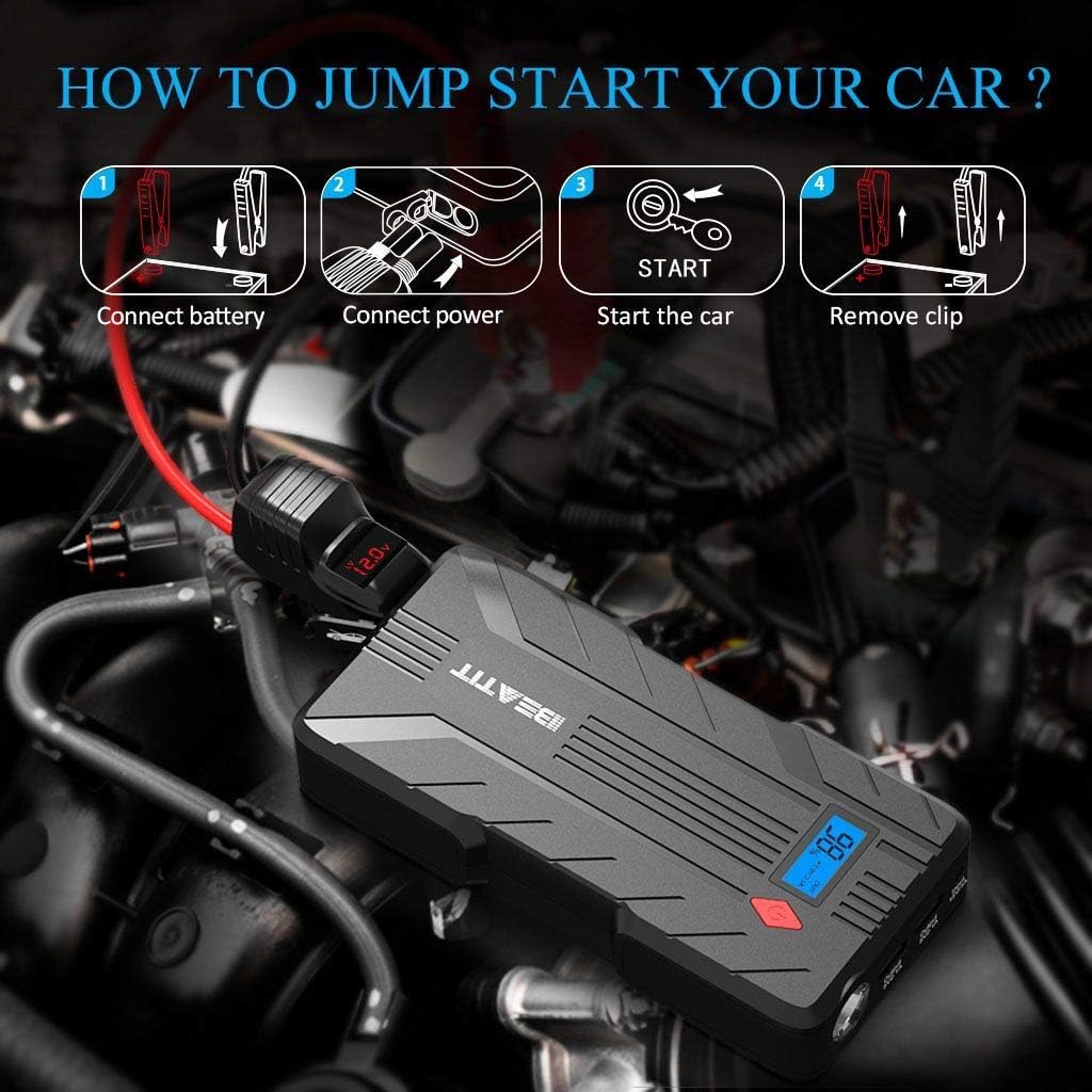 Beatit QDSP 1200A Peak 16500mAh 12V Portable Car Lithium Jump Starter (up to 8.0L Gas and 6.0L Diesel) Battery Booster Phone Charger Power Pack with Smart Jumper Cables B7: Automotive