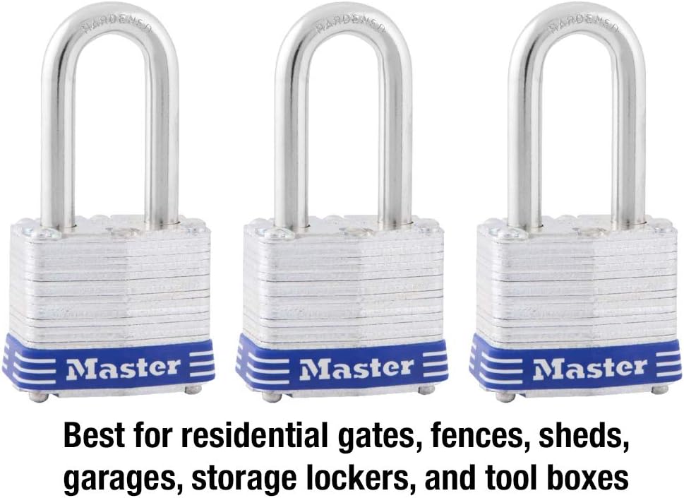 Master Lock 3TRILF Laminated Steel Padlock with Key, 3 Pack, 3 Count - Set Of Locks With Same Key - 