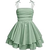 RoseSeek Girl's Flowy Cami Dress Ruched Sleeveless Pink Layered Ruffle Kawaii Short Smocked Summer Dresses