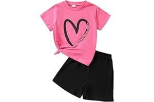 Yoxindax Toddler Kid Girl Clothes Heart Print Short Sleeves Top + Shorts 2PC Summer Outfit Set