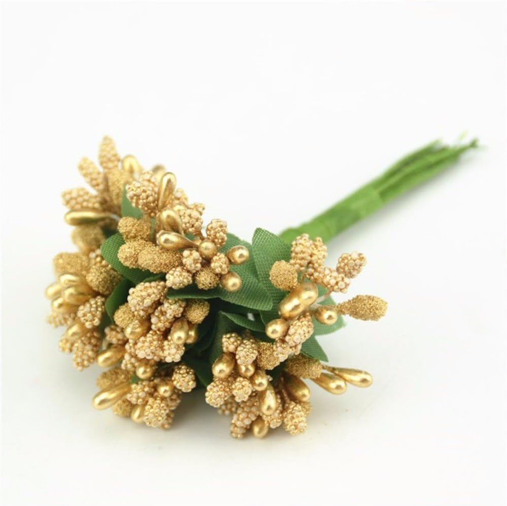 12pcs/lot Mulberry stems Artificial Flowers Stamen /DIY Pistils For Flowers Heads Wedding Scrapbooking Wire Craft Decoration (golden)