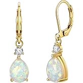 EVER FAITH Dainty Created Opal Earrings for Women, Glamour Halo Round October Birthstone Dangle Leverback Earring