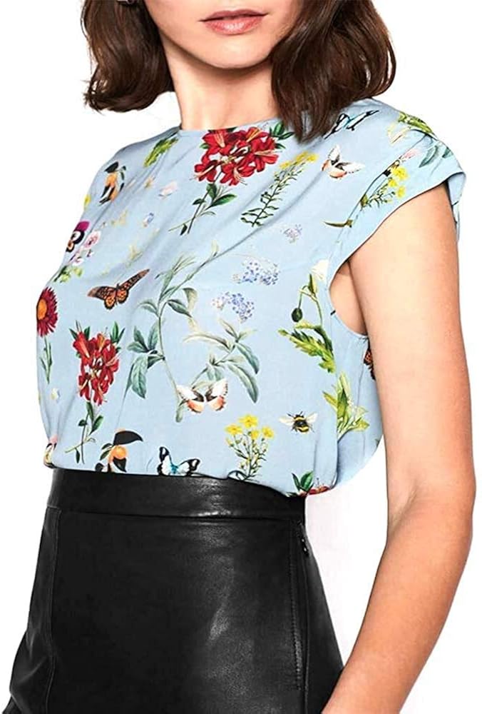 Joie Womenâs Kelda Butterfly Print Cap Sleeve Blue Crepe Shell Top at Amazon Womenâs Clothing store