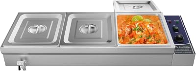 TAIMIKO Electric Bain Marie Food Warmer 1500W 3x 1/2GN Wet Well Catering