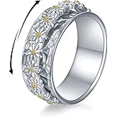 Daisy Anxiety Relieve Spinner Rings 925 Sterling Silver Sunflower Anxiety Relief Fidget Ring Anti Stress Rings Stress Relieving Jewelry Gift for Women