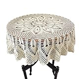 ColorBird Vintage Handmade Crochet Tablecloth Decorative Round Table Cover Layer for Kitchen Dinning Pub Bedside Tabletop Sheet Decoration, 36 x 36 Inch