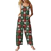 WANZZXCSL Ugly Christmas Jumpsuit for Women 2025 Overalls Print Wide Leg Jumpsuits Rompers Dresses Pants Outfits with Pockets