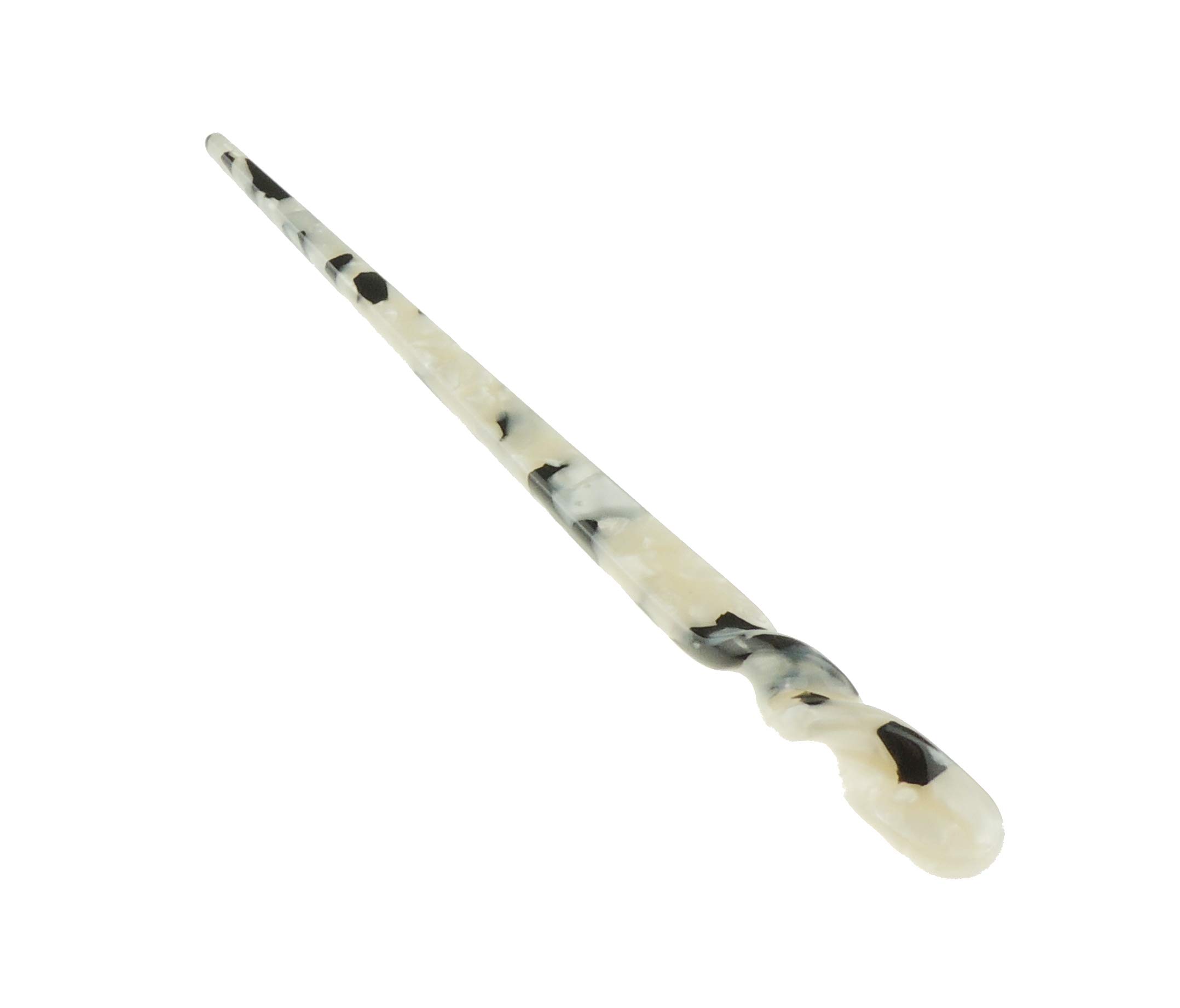 Womens Retro Boho Twist Bridal Wedding Party Bridesmaid Christmas Gift Banana Styling Hair Accessories Pins Bun Holder Chignon Brooch Hairpin Slide Jewelry Updo Chopsticks Stick (White Black Flecks)