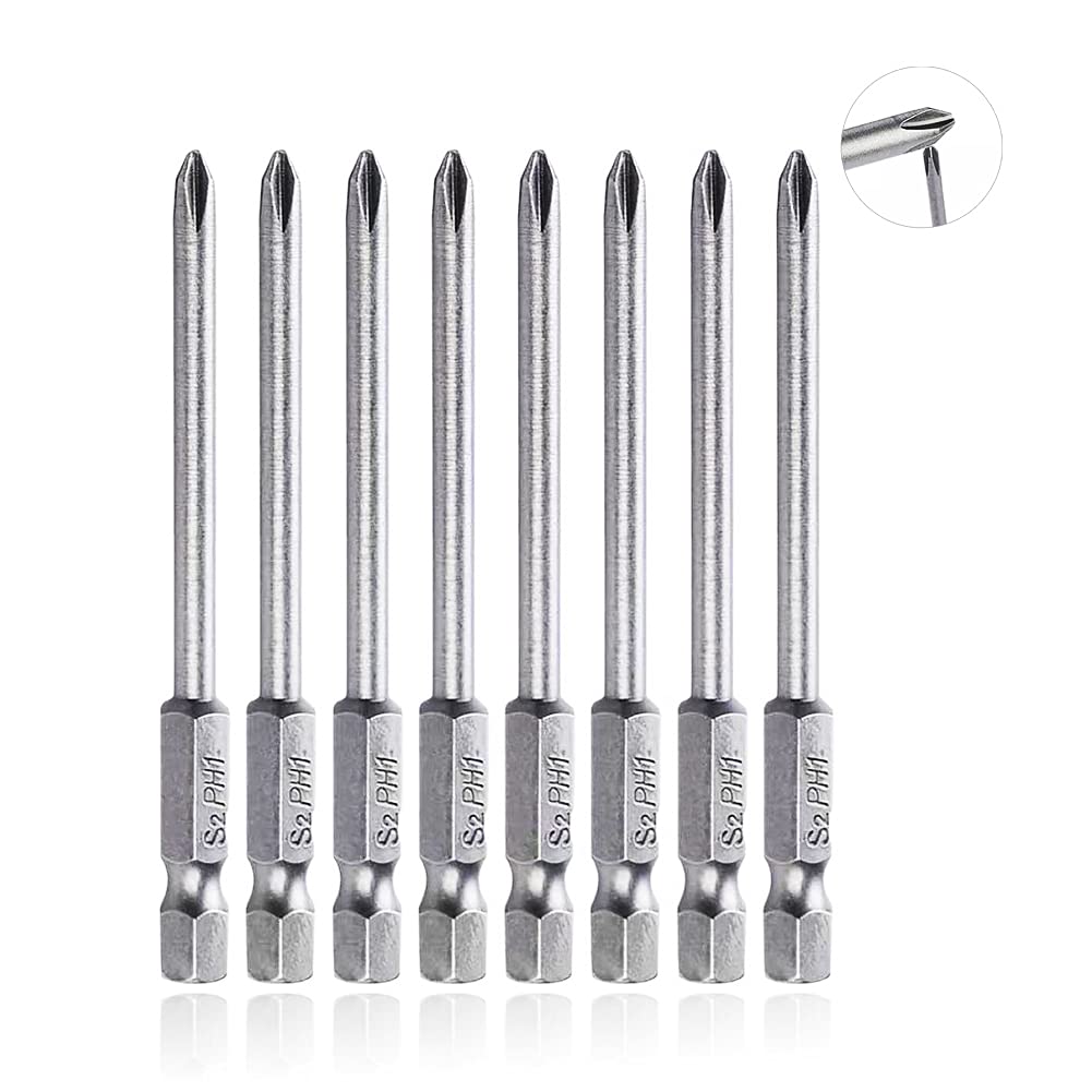 Phillips Magnetic Screwdriver Bits Set 8 PCS Magnetic Phillips Security Screwdriver Drill Bits Set, 3 Inch Screwdriver Bit Set 1/4 Inch Hex Shank Screwdriver Bit Set 75MM