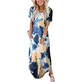 ANRABESS Womens Summer Maxi Dress Short Sleeve Casual Loose Long T Shirt Dresses Split Vacation Beach Sundress Travel Outfits