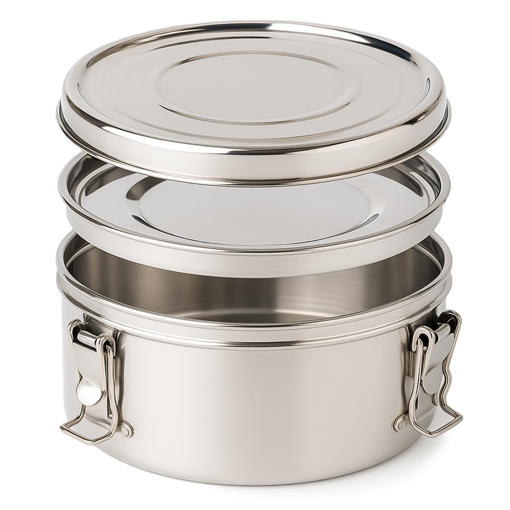 LS Kitchen - Stainless Steel Lunch Box - 2 Plates - Lunch Sandwich Box - 18 cm