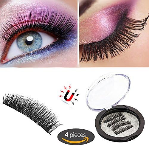 Magnetic False Eyelashes, Glue Free False Lashes, Ultra-thin 0.2mm 3D Dual Magnet Reusable and Handmade Fake Eyelashes Prime Set (4 pcs 1 pair)