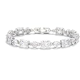 Enrwin Dainty 18K Silver Plated Marquise Cubic Zirconia Tennis Bracelet for Women Statement Bride Bracelet for Wedding Prom Gift
