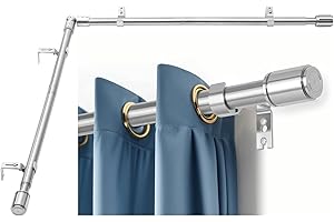 Anndason Heavy Duty 1 Inch Corner Curtain Rods Set (Silver) 30-76 Inch for Corner Windows