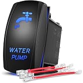 Nilight Water Pump Rocker Switch with Jumper Wires Set 5 Pin Laser Blue | On Off SPST switches 20A/12V 10A/24V Freshwater Tank Toggle for Car Boat Marine Pontoon RV Camper Travel Trailer
