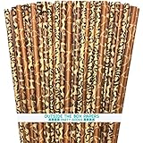 Outside the Box Papers Safari Theme Animal Print Paper Drinking Straws 7.75 Inches 75 Pack Black, Brown, Tan
