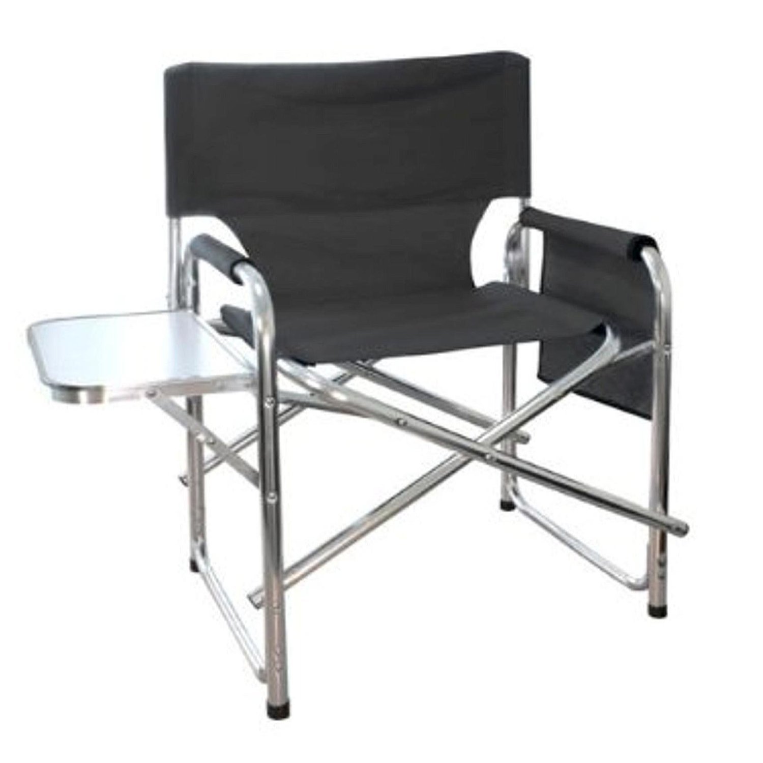 MP Essentials Strong Sturdy Portable Travel Sports Directors Chair with Pockets & Table (Charcoal)