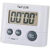 Taylor Precision Products Digital Timer, Displays up to 99 minutes, 59 seconds, White