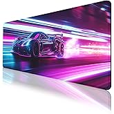 Car Gaming Mouse Pad, Sports Car Racing Neon Future High Tech Speed Large Gaming Mouse Mat with Stitched Edges,Non-Slip Waterproof Rubber Base Mous Mat 31.5 x 11.8 inch