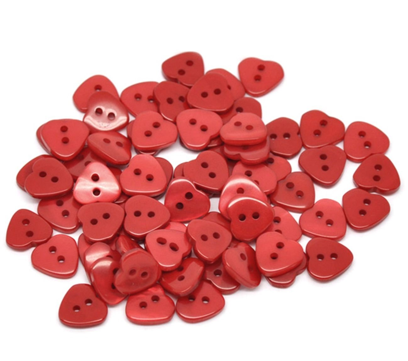 Pack of 100 Red Heart Shape 11mm x 12mm Resin Sewing Buttons with 2 Holes.